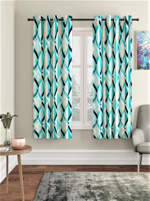 

Home Sizzler Blue & Cream-Coloured Set of 2 Geometric Window Curtain