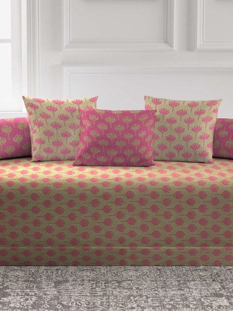 

KLOTTHE Pink & Green Woven Design Cotton Diwan Set