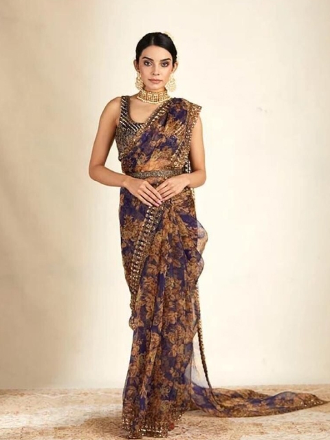 

Sangria Women Navy Blue Sarees