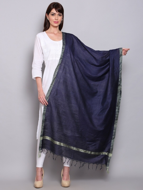 

Miaz Lifestyle Navy Blue & Gold-Toned Ombre Pure Cotton Bandhani Dupatta with Chikankari
