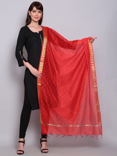 

Miaz Lifestyle Red & Gold-Toned Ethnic Motifs Batik Dupatta with Chikankari