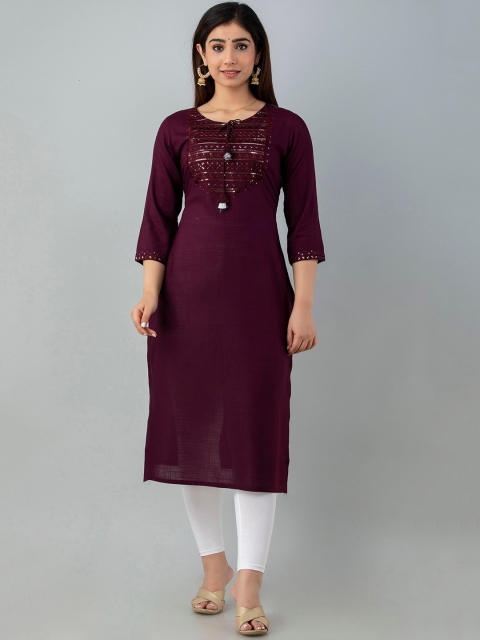 

CKM Women Violet Embroidered Thread Work Kurta