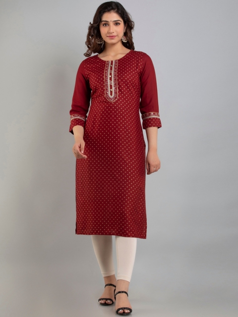 

CKM Women Rust Colourblocked Thread Work Kurta