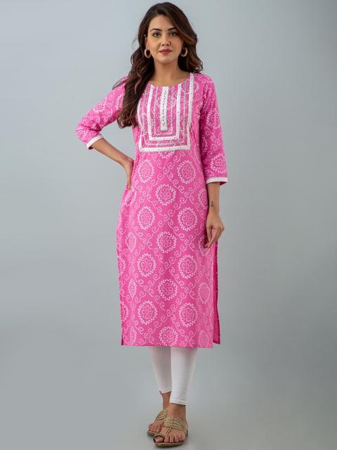 

CKM Women Pink Geometric Printed Thread Work Kurta