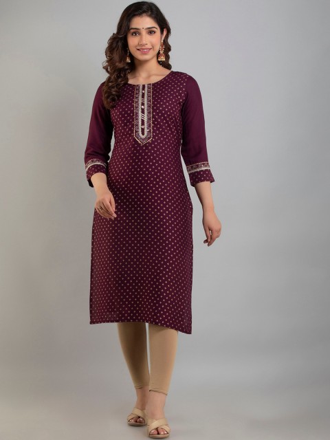 

CKM Women Violet Thread Work Kurta