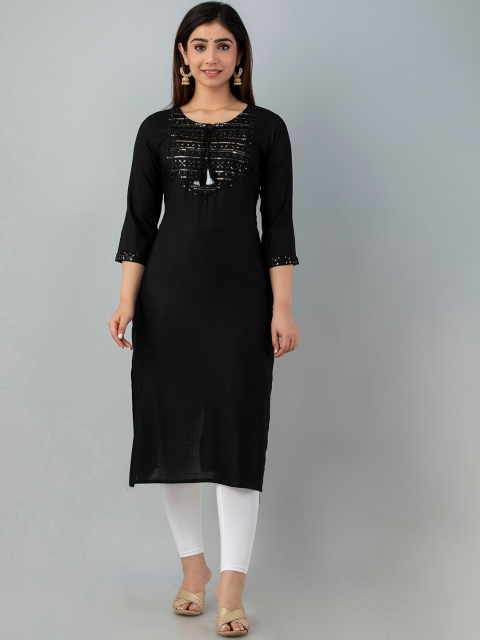 

CKM Women Black Thread Work Kurta