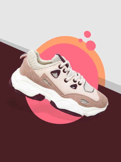 

LYKKEIN Women Pink Colourblocked PU Sneakers