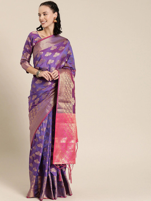 

SHAVYA Purple & Pink Woven Design Jaali Pure Silk Heavy Work Banarasi Saree