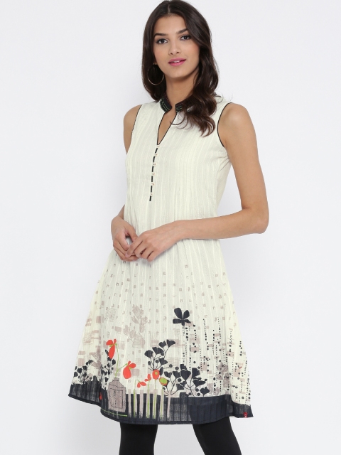 

Biba Women Off-White Printed A-Line Kurta