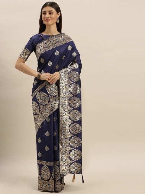 

SHAVYA Blue & Gold-Toned Woven Design Zari Pure Silk Heavy Work Banarasi Saree