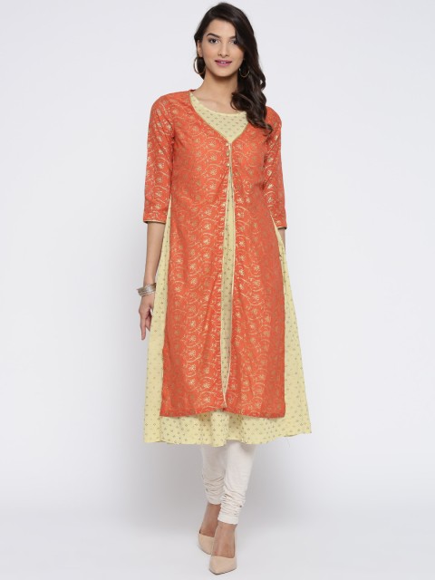 

Biba Women Orange & Beige Printed Layered A-Line Kurta