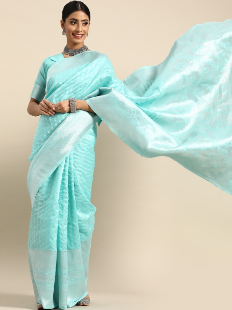 

SHAVYA Blue & Silver-Toned Woven Design Zari Silk Blend Saree