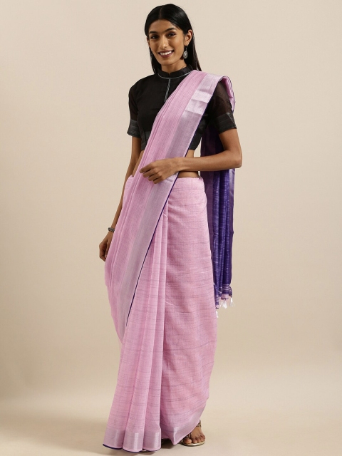 

SHAVYA Lavender Striped Zari Pure Linen Ready to Wear Saree