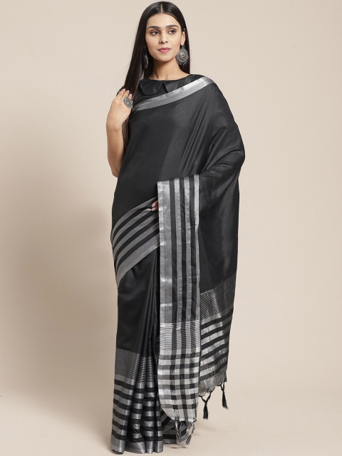 

SHAVYA Black & Silver-Toned Zari Pure Cotton Saree