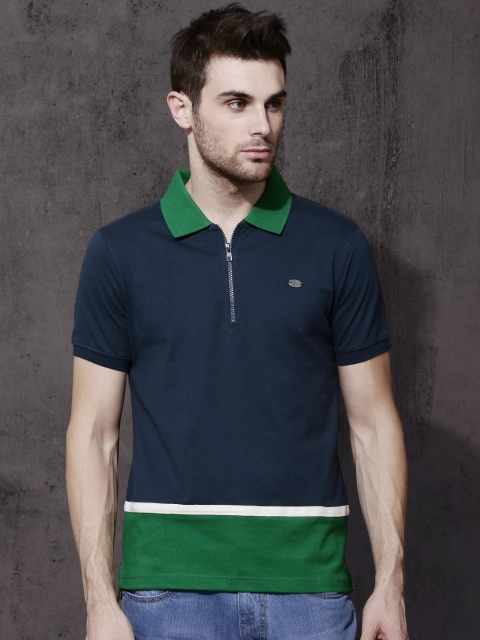 

Roadster Men Navy Blue & Green Colourblocked Polo Collar T-shirt