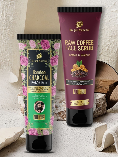 

Regal Essence Raw Coffee scrub & Charcoal Peel off Mask Skin care Combo, Brown