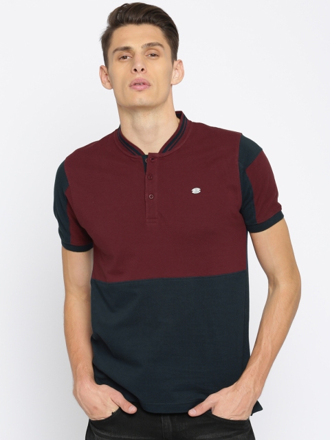 

Roadster Men Navy Blue & Maroon Colourblocked T-shirt