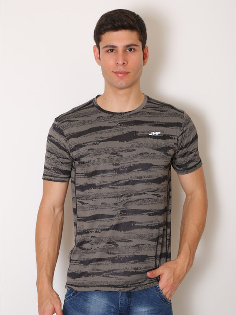 

JMP Men Grey Striped Slim Fit T-shirt