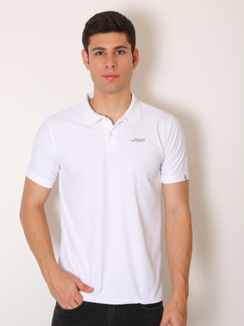 

JMP Men White V-Neck Slim Fit Polo T-shirt