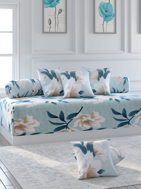 

MODEFE Set Of 8 Teal Green Cotton Diwan Set
