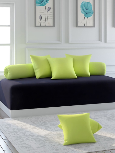 

MODEFE Set Of 8 Black & Lime Green Solid Cotton Diwan Set