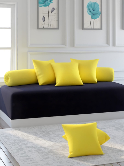 

MODEFE Set Of 8 Black & Yellow Solid Cotton Diwan Set