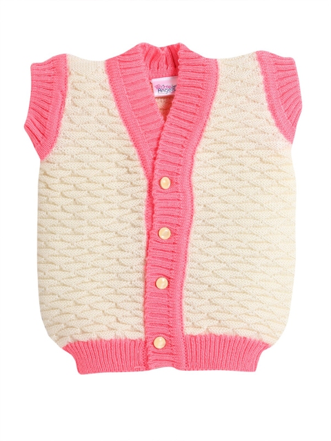 

Little Angels Unisex Kids Cream-Coloured & Pink Cardigan