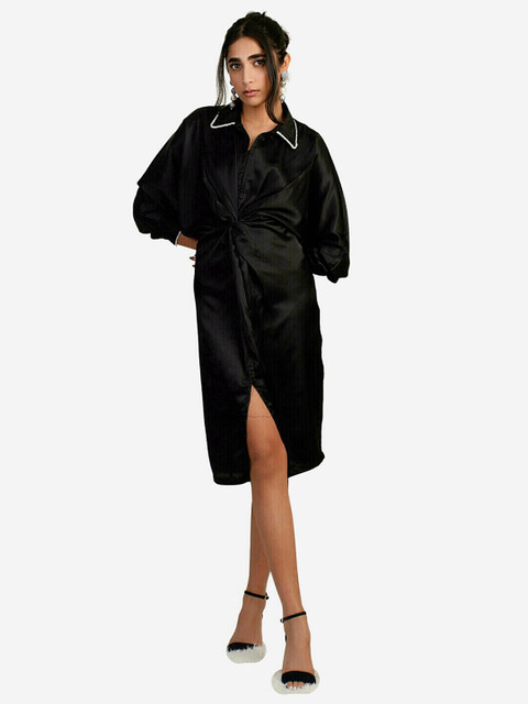 

Alaya By Stage3 Black Satin Shirt Midi Dress