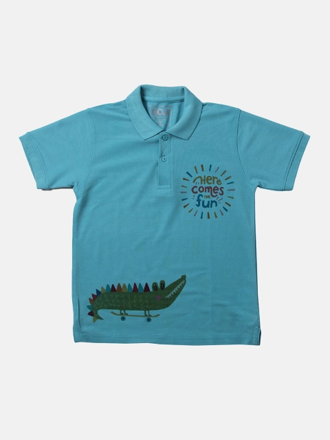 

GOJI Boys Sea Green Typography Printed Polo Collar T-shirt