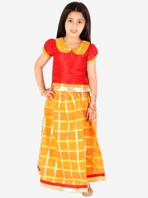 

KID1 Girls Red & Orange Embellished Ready to Wear Lehenga &