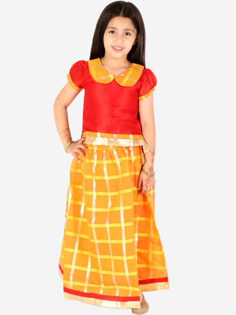 

KID1 Girls Red & Orange Embellished Ready to Wear Lehenga &
