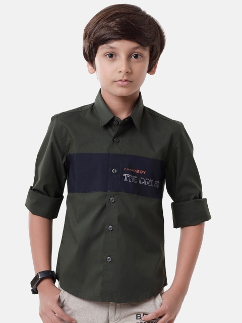 

CP BRO Boys Green Standard Slim Fit Casual Shirt