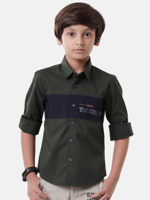 

CP BRO Boys Green Standard Slim Fit Casual Shirt