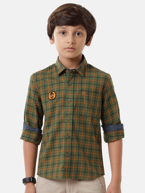 

CP BRO Boys Green Standard Slim Fit Tartan Checks Checked Casual Shirt