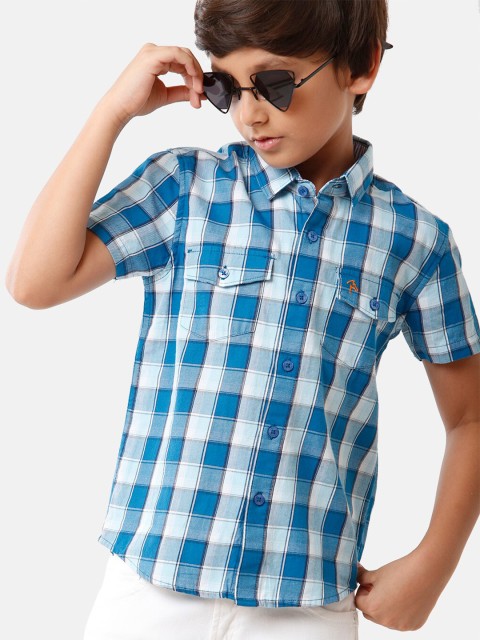 

CP BRO Boys Blue Standard Slim Fit Gingham Checks Checked Casual Shirt