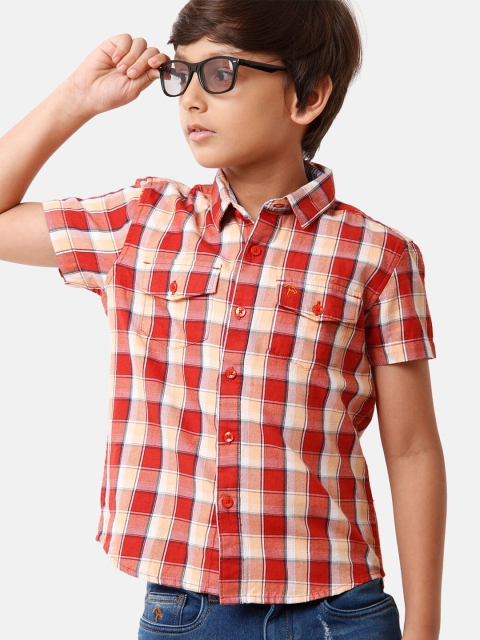 

CP BRO Boys Red Standard Slim Fit Gingham Checks Checked Casual Shirt