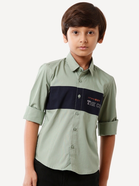 

CP BRO Boys Green Standard Slim Fit Casual Shirt