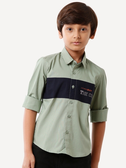 

CP BRO Boys Green Standard Slim Fit Casual Shirt