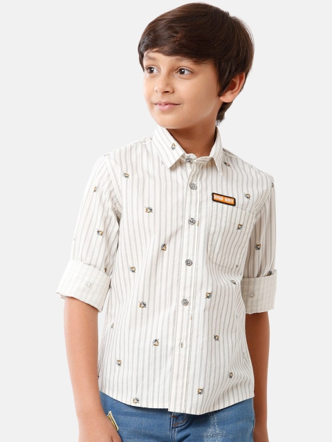 

CP BRO Boys White Standard Slim Fit Striped Casual Shirt