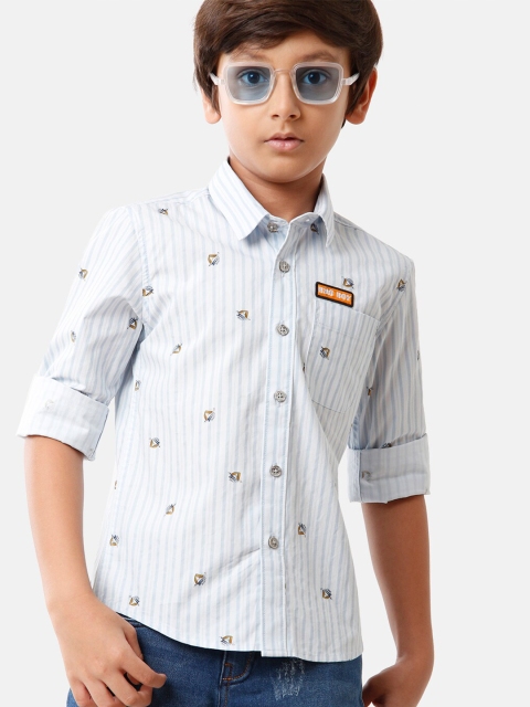 

CP BRO Boys Blue Standard Slim Fit Striped Casual Shirt