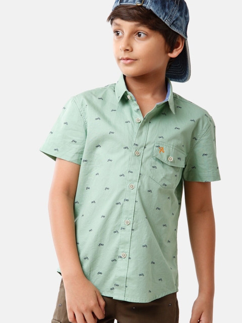 

CP BRO Boys Green Standard Slim Fit Printed Casual Shirt