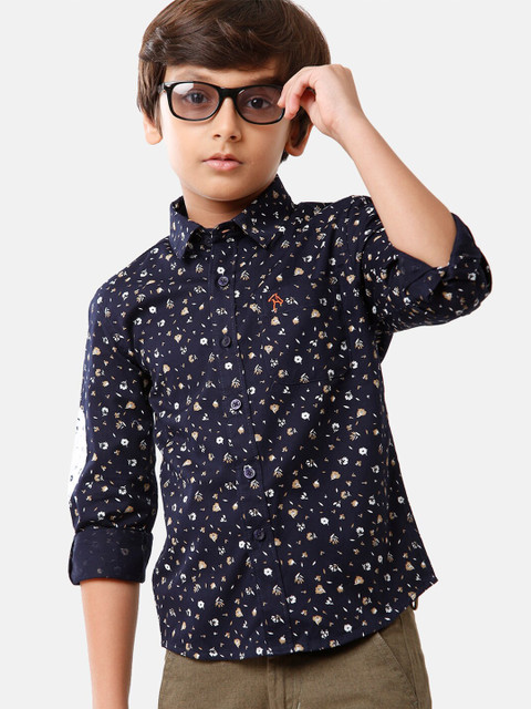 

CP BRO Boys Navy Blue Standard Slim Fit Floral Printed Casual Shirt