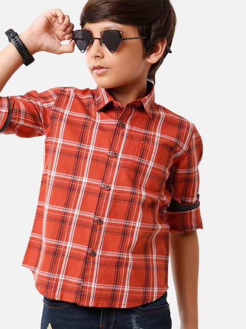 

CP BRO Boys Red Standard Slim Fit Tartan Checks Checked Casual Shirt