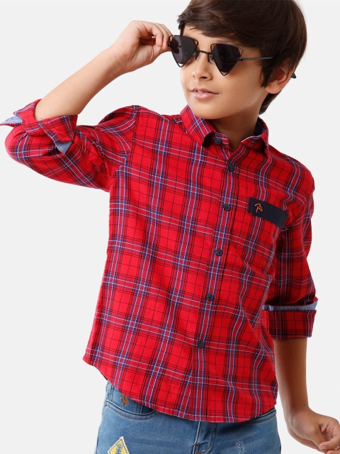 

CP BRO Boys Red Standard Slim Fit Tartan Checks Checked Casual Shirt