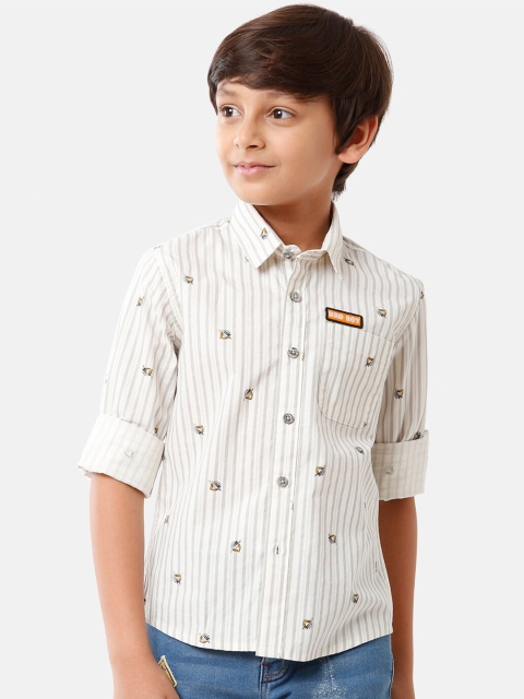 

CP BRO Boys White Standard Slim Fit Striped Casual Shirt