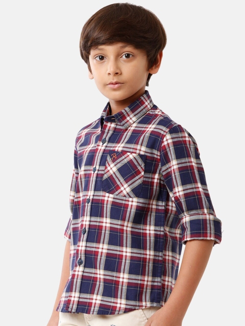 

CP BRO Boys Navy Blue Standard Slim Fit Tartan Checks Checked Casual Shirt