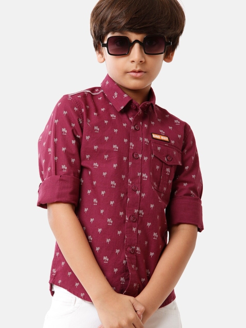 

CP BRO Boys Fuchsia Standard Slim Fit Printed Casual Shirt