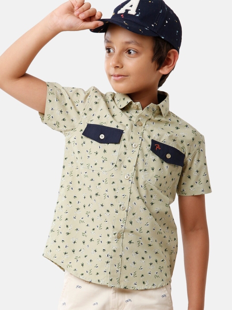 

CP BRO Boys Green Standard Slim Fit Printed Casual Shirt