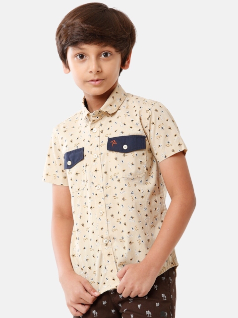 

CP BRO Boys Beige Standard Slim Fit Printed Casual Shirt