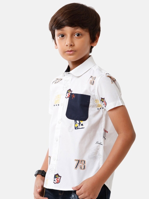

CP BRO Boys White Standard Slim Fit Printed Casual Shirt